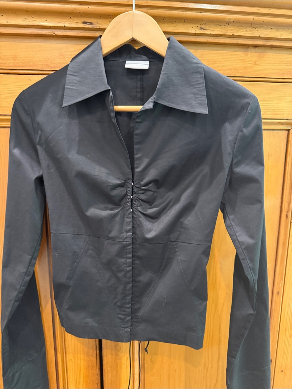 Stefanel Black Ruched-Center Long Sleeve Blouse